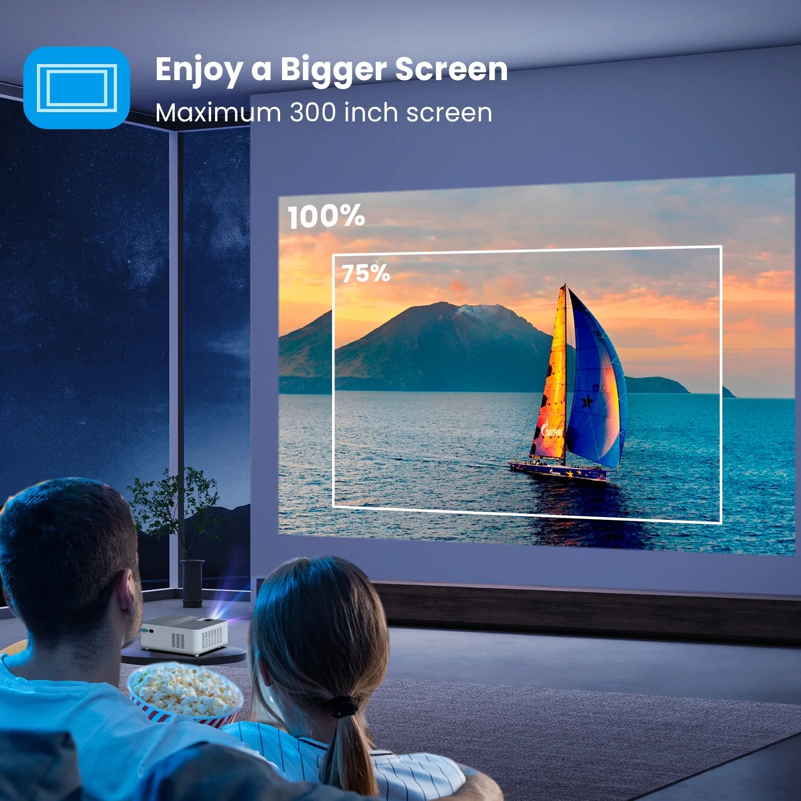 Proyector Wifi Bluetooth, Proyector De Películas Portátil Nativo 1080P Para Hogar Y Exterior, Proyector De Vídeo HD Completo Compatible Con Teléfono/Portátil/Pc/Tv Stick/Usb/Tarjeta Sd (Trípode Incluido)