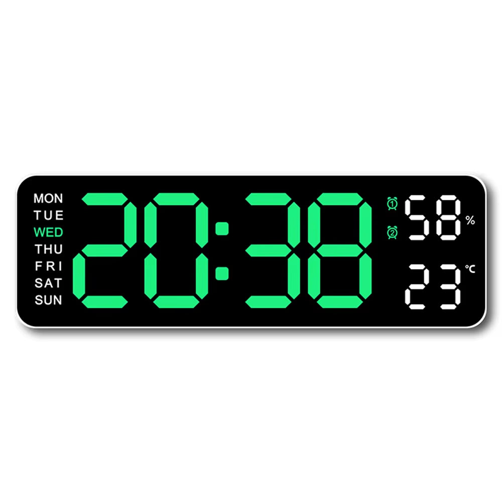 Large LED Digital Wall Clock – With Temperature, Humidity & Week Display