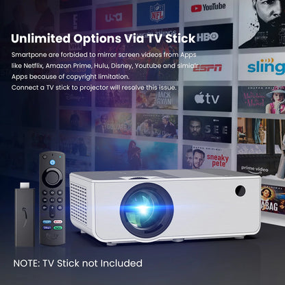 Proyector Wifi Bluetooth, Proyector De Películas Portátil Nativo 1080P Para Hogar Y Exterior, Proyector De Vídeo HD Completo Compatible Con Teléfono/Portátil/Pc/Tv Stick/Usb/Tarjeta Sd (Trípode Incluido)